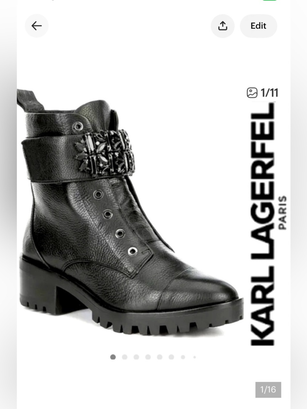 Karl Lagerfeld Paris Pippa Jeweled Lug Sole Combat Boots, size 7